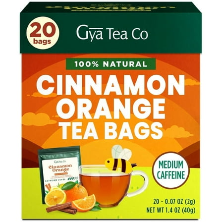 Gya Tea Co Cinnamon Orange Black Tea Bags (20 Bags) - Medium Caffeine Refreshed Fruit & Herbal Tea for Body Warm & Comfort