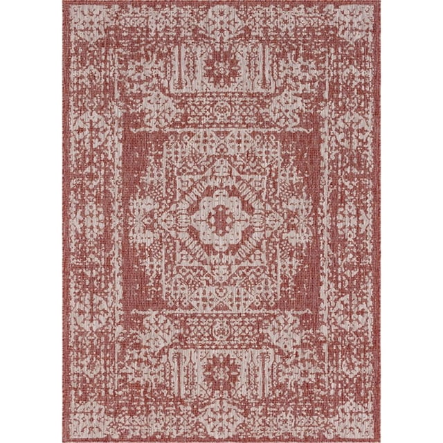Unique Loom Tapis Médaillon Traditionnel Extérieur 7 Pieds x 10 Pieds Rectangle Rouille Rouge/gris