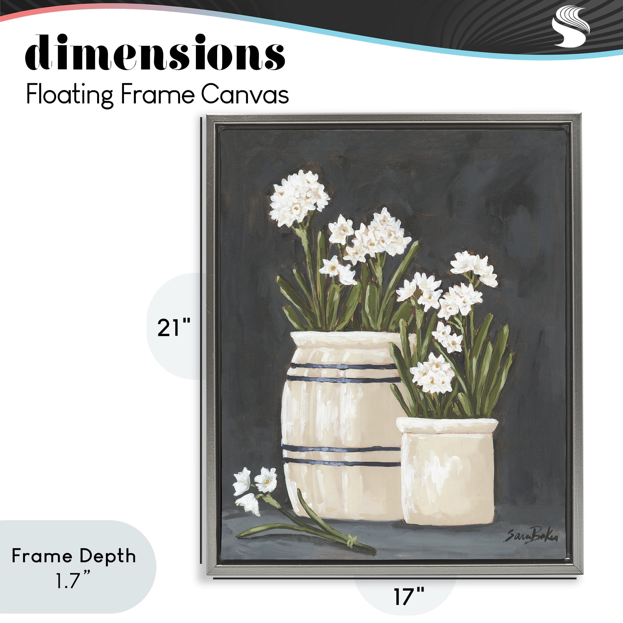 Stupell Industries Vintage Crocks & Paperwhites Gray Framed Floater Canvas Wall Art, design by Sara Baker
