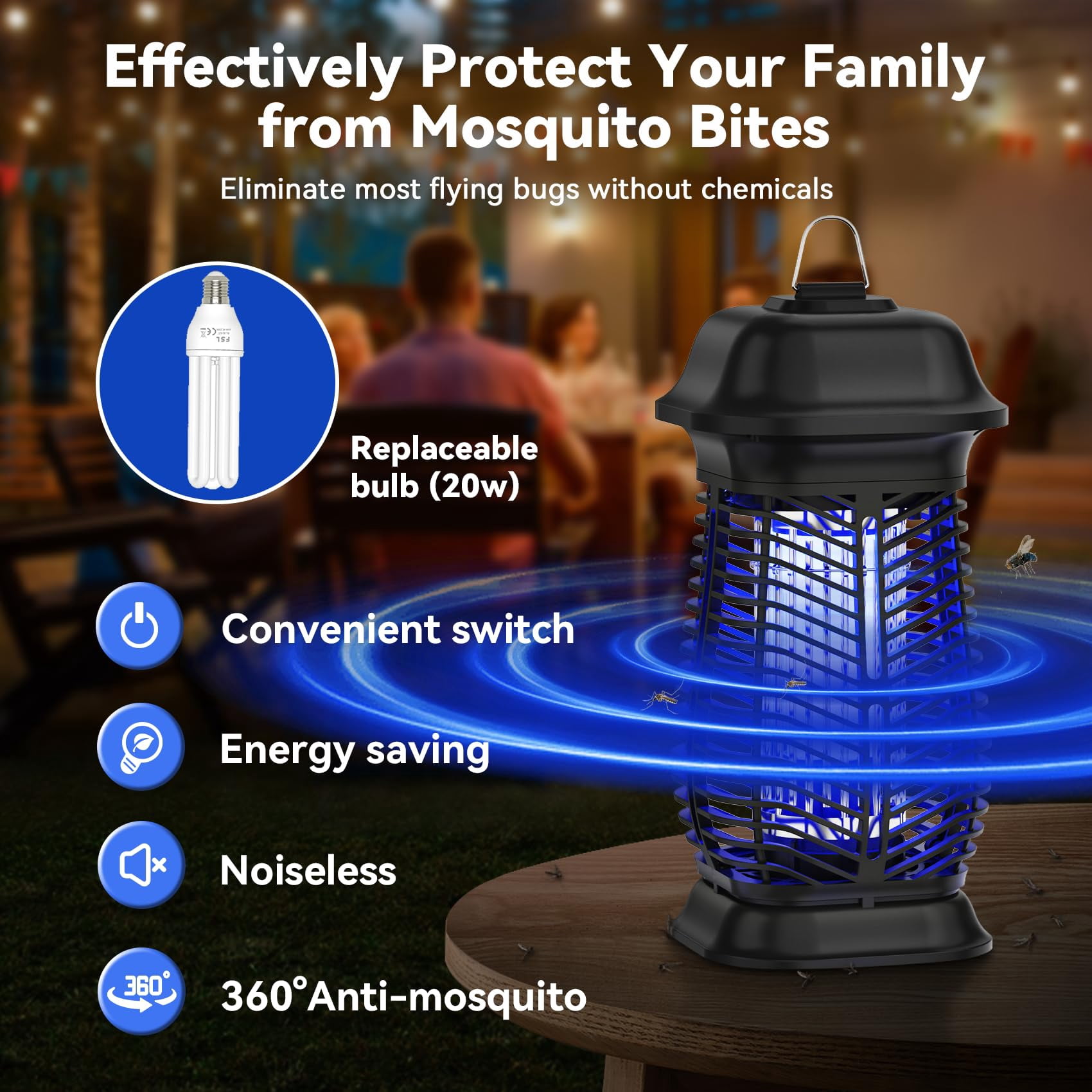 Zapper  Electric Mosquito Outdoor Fly Traps Indoor Flying Killer 85-120v 4200v Abs Plastic Outer (black)