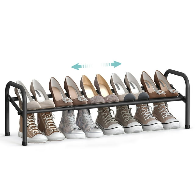 SONGMICS Zapatos ampliable, 1 nivel de almacenamiento de Metal para zapatos, organizador de zapatos ajust, fácil montaje, negro tinta