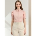 thumbnail image 3 of INSPIRE CHIC Chemisier à Manches Bouffantes en Coton Col pour Femmes Bureau Bleu Marine TP, 3 of 6