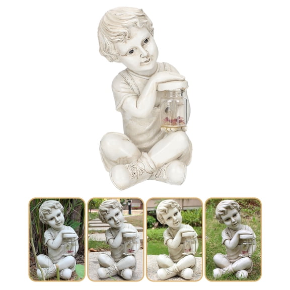 ULTNICE Garden Ornament Solar Outdoor Statue of Children with Weatherproof Feature for Homeowners 1 Pcs