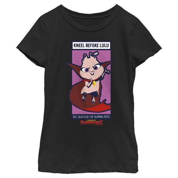 Girl's DC League of Super-Pets Kneel Before Lulu Poster Graphic Tee Black Medium