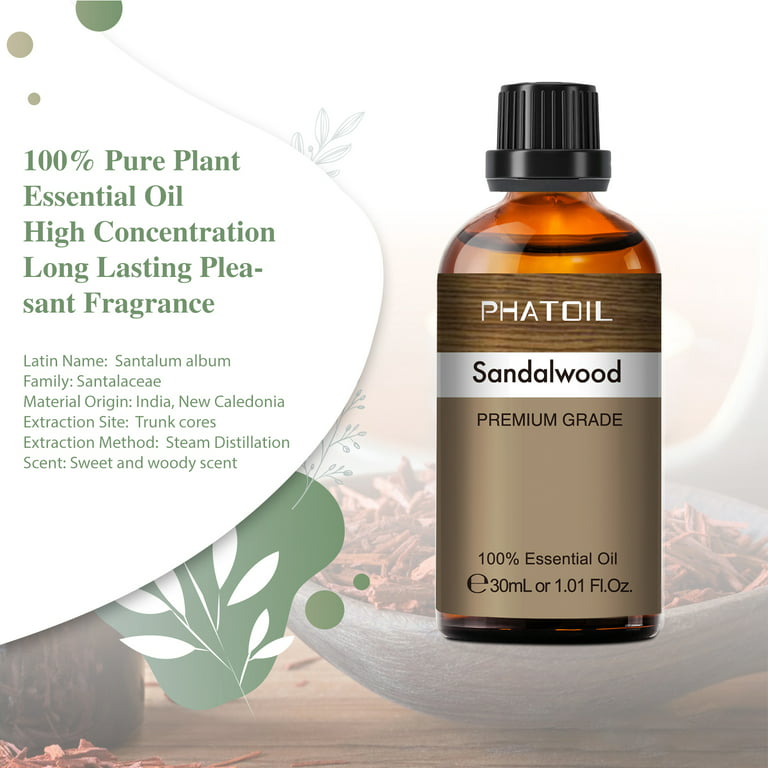 PHATOIL Sandalwood Essential Oils for Diffusers Humidifier 100% Pure  Natural Aromatherapy Massage Bath Sleep Relaxation 30ml/1.01 fl.Oz 