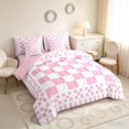 thumbnail image 2 of Manfei Retro Checkerboard Twin Bedding, Pink White Plaid Bedding Comforter Set, Pink Reversible 7pcs, 2 of 6