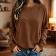 thumbnail image 2 of CBASIHI Womens Crew Neck Sweatshirts with Pockets- Casual Long Sleeve Oversized Fall Pullover Top Brown Size S, 2 of 6