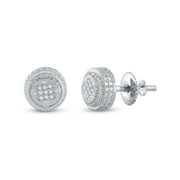 Saris and Things Sterling Silver Mens Round Diamond Circle Disk Stud Earrings 1/20 Cttw