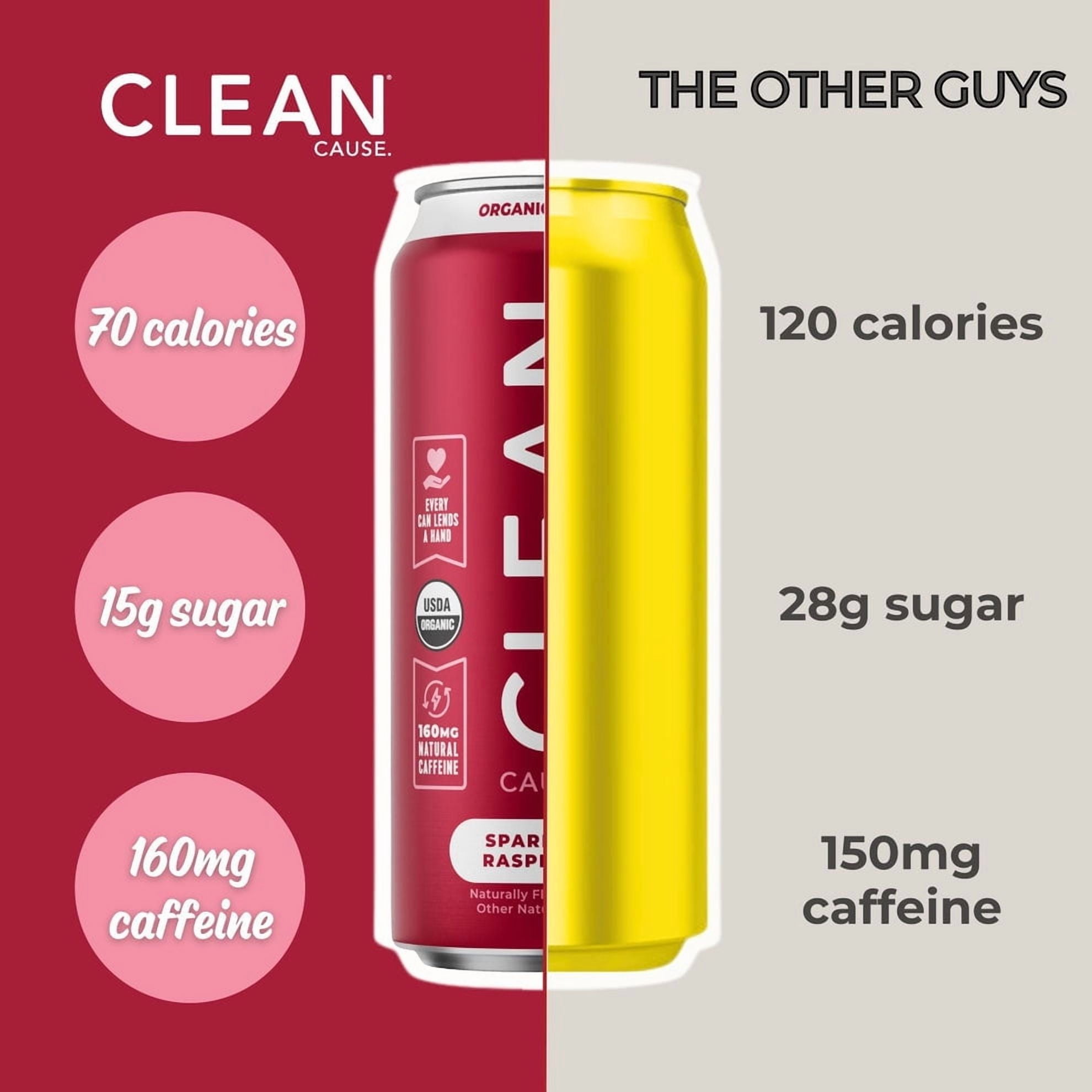 Pack of 12, CLEAN Cause Raspberry Organic Sparkling Yerba Mate, 16 fl oz