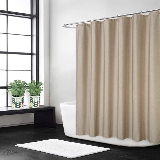Flax Linen Heavy Stall Shower Curtain, Grommet Waterproof Bath Curtain