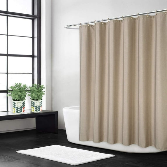 Flax Linen Heavy Stall Shower Curtain, Grommet Waterproof Bath Curtain with Hooks