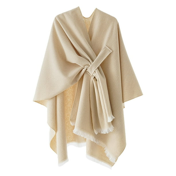 Poncho grande con abertura delantera para mujer - Chal de punto, material de poliéster - Talla única
