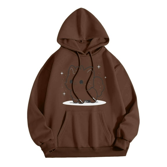 Xudanell Crew Neck Sweatshirts Women Loose Basics Pullovers Hoodies with Adjustable Hat Women Halloween Sweatshirt Brown M