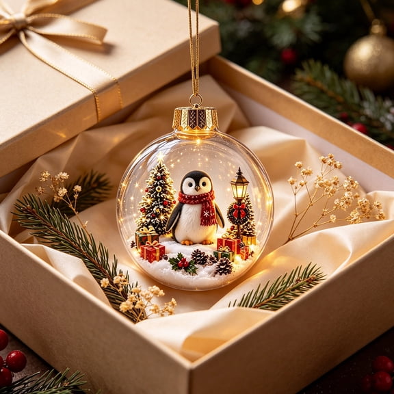 LEFXSMR Lighted Christmas Balls, 3.1" Shatterproof Cute Winter Wildlife Christmas Ball Ornaments, Christmas Hanging Decorations for Xmas Tree Mantel