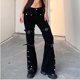 thumbnail image 2 of Pantalones cargo punk de pierna ancha y recta para mujer - Ropa gótica urbana, bolsillos, 2 of 7
