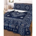 thumbnail image 3 of Quilts Twin-XL Size Bedding Set, Navy Blue Brown Southwest Lightweight Quilted Comforter, Boho Ethnic Western Geometric Soft Reversible Bedspread Coverlet with Pillow Covers for All Season, 68" x 98", 3 of 7