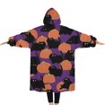 thumbnail image 2 of Oversized Wearable Blanket Hoodie,Purple Halloween Black Cats and Pumpkins Sherpa Blanket Hoodie with Super Pockets,Super Warm Fuzzy Pullover for Women & Men, 2 of 6