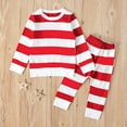 thumbnail image 2 of Odeerbi Infant Boys Girls Fall Winter Outfits Christmas Striped Tops Pants Set Kids Fashion Cute Long Sleeve Stripe Print Top Pants Suit Infant Clothes Red, 2 of 8