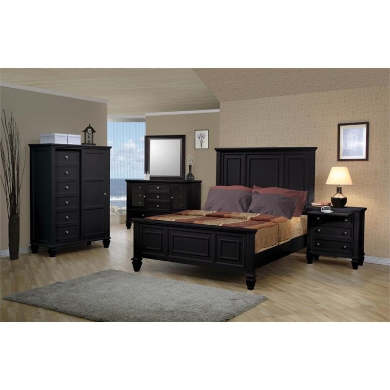 Coaster Sandy Beach 5 Piece California King Panel Bedroom Set in Black