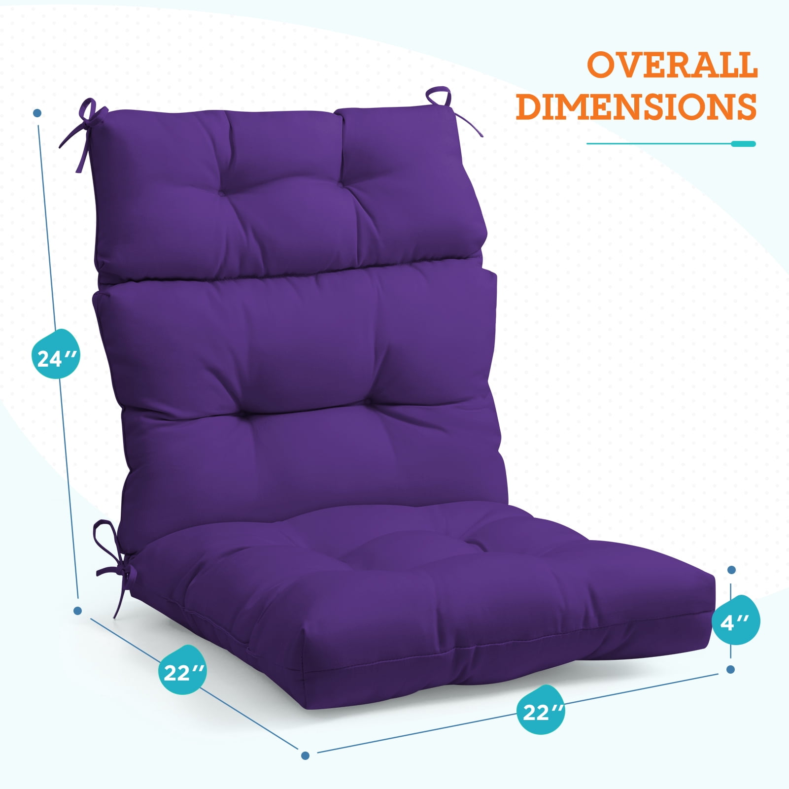 EAGLE PEAK Tufted Outdoor/Indoor Seat/Back Chair Cushion, Set of 2, 42'' x 21'', Purple