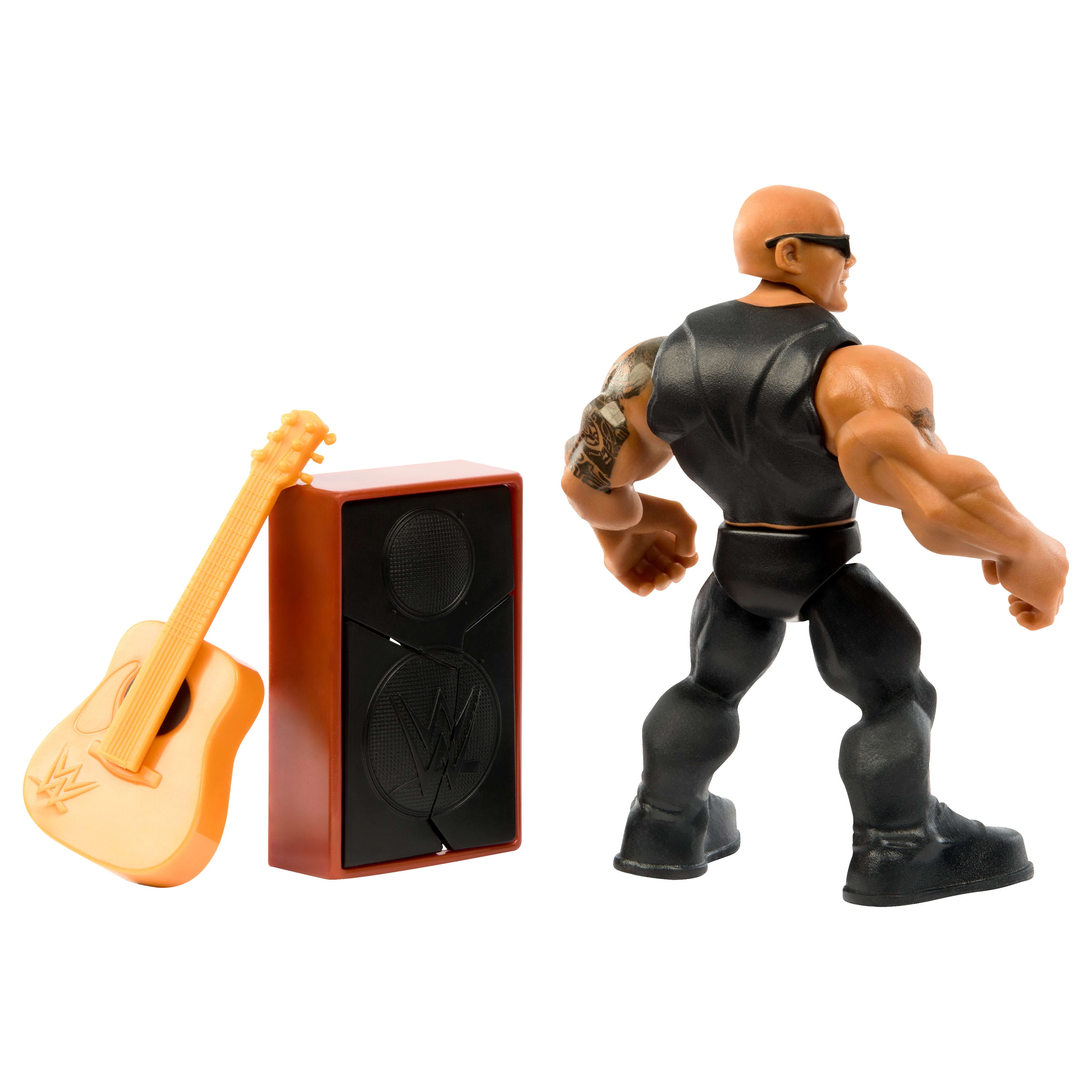 WWE Knuckle Crunchers The Rock Action Figure & Accessories, Bone-Crunching Movement, 3.25-inch