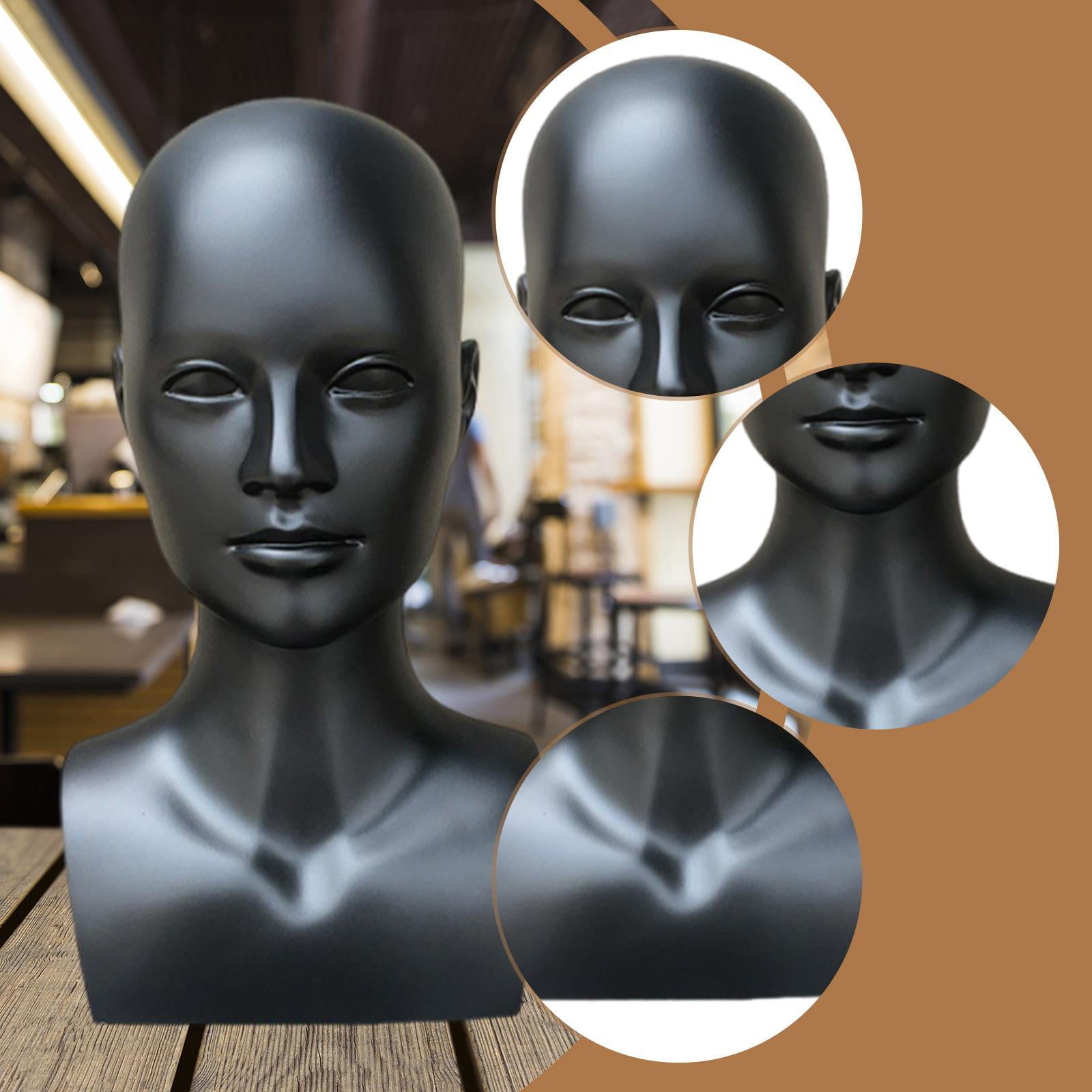 Dualoai Male Mannequin Head Cap Display Holder Beauty Accessories Displaying Adults Manikin Head Wig Display Stand for Necklace Scarf Matte Black