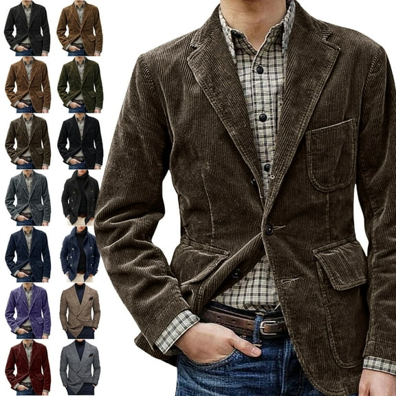 Jackets for Men Fashionable British Solid Color Corduroy Retro Casual Single Breasted Suit Top Brown S