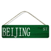 Beijing Street Signs Wooden Hanging Sign Plaque With Rope Wall Decor 4X16"