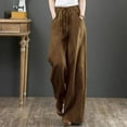 thumbnail image 2 of ShomPort Cotton Linen Pants for Women Elastic High Waist Drawstring Long Pants Wide Leg Loose Trousers (Coffee 24), 2 of 5