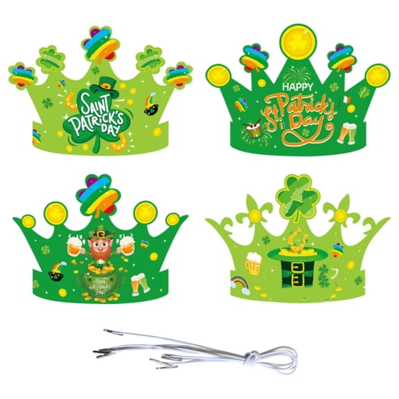 4 Pcs St. Patrick's Day Paper , Shamrock Craft Hat with Elastic Bands, Irish Party Paper Hats for St. Patrick Party Supplies Decoration Classroom Craft Activity