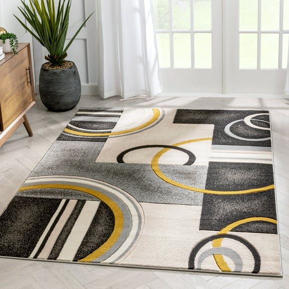 Well Woven Belli Gold Modern Geometric Dots & Boxes Pattern Area Rug
