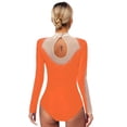 thumbnail image 2 of YONGHS Womens Glittery Gymnastics Dance Leotard Sheer Mesh Ballet Bodysuits Top Latin Dancewear Orange XL, 2 of 7