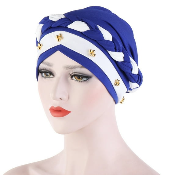 CDAR Women Milk Silk Twisted Braid Hat Cap Beading Hair Loss Head Cover Headwear