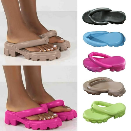 

Cethrio Women s Platform Footbed Sandals- Slides Sandal Flip Flops Platform Round Toe Flip Flop Thong Wide Width on Clearance Hot Pink Dressy Sandals/ Slides Size 6