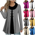 thumbnail image 6 of gakvbuo Plus Size Fall Tunic Tops with Buttons for Womens Cowl Neck Long Sleeve Top Patchwork Form Fitting Casual Shawl Neck A-Line Button Dressy Blouses Shirts Warm Splicing Pullover Sweatshirts, 6 of 6
