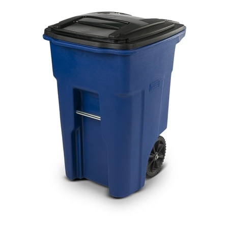 Toter Trash Can with Wheels and Lid  Blue  48 Gallon