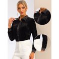 thumbnail image 2 of Blusa de Terciopelo con Solapa de Manga Larga con Botones y Diseño de Bolsillos Falsos para Mujer Negro S, 2 of 6