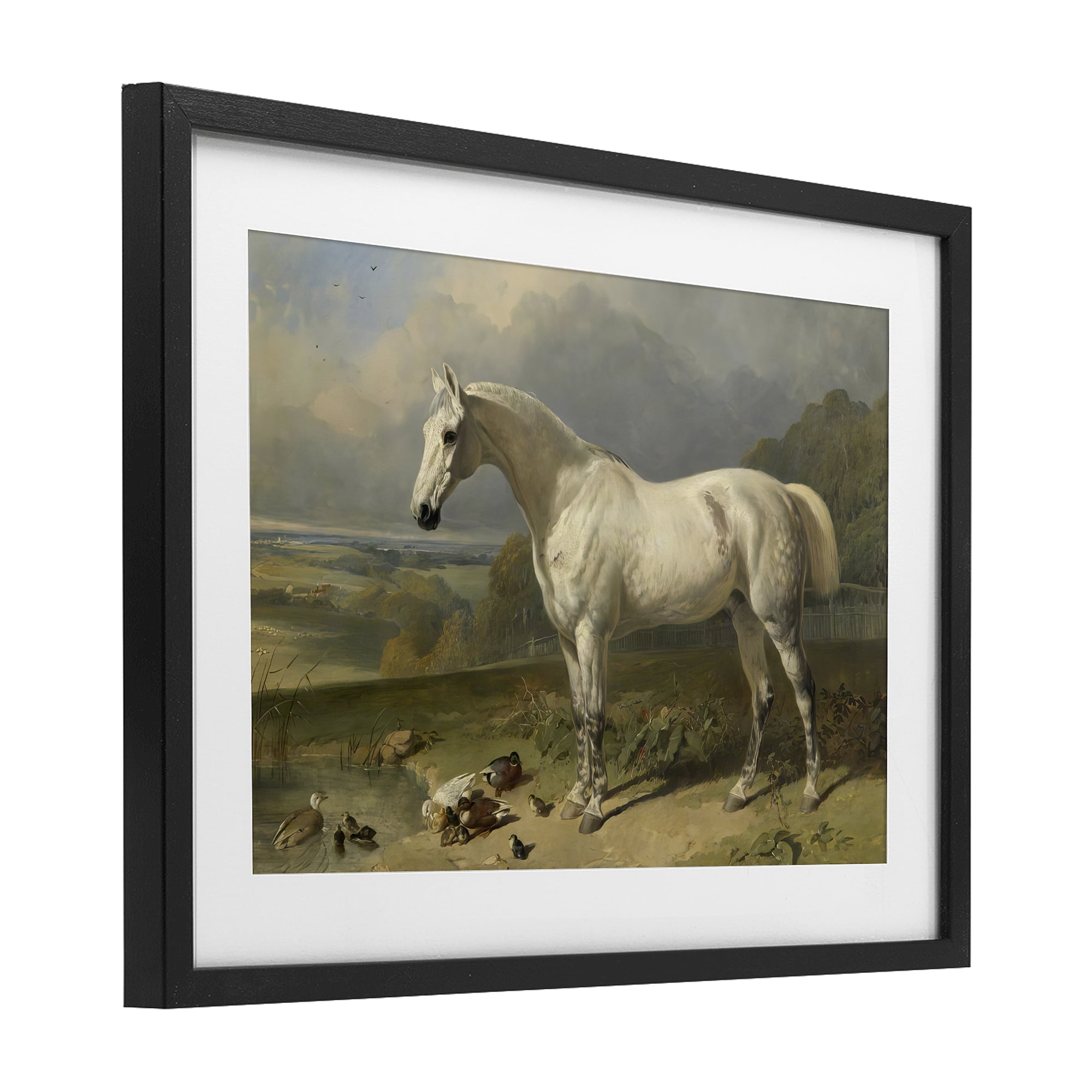 Stupell Industries Grey Horse And Ducks In Landscape Black Framed Print Under Glass, design by Tina LeCour