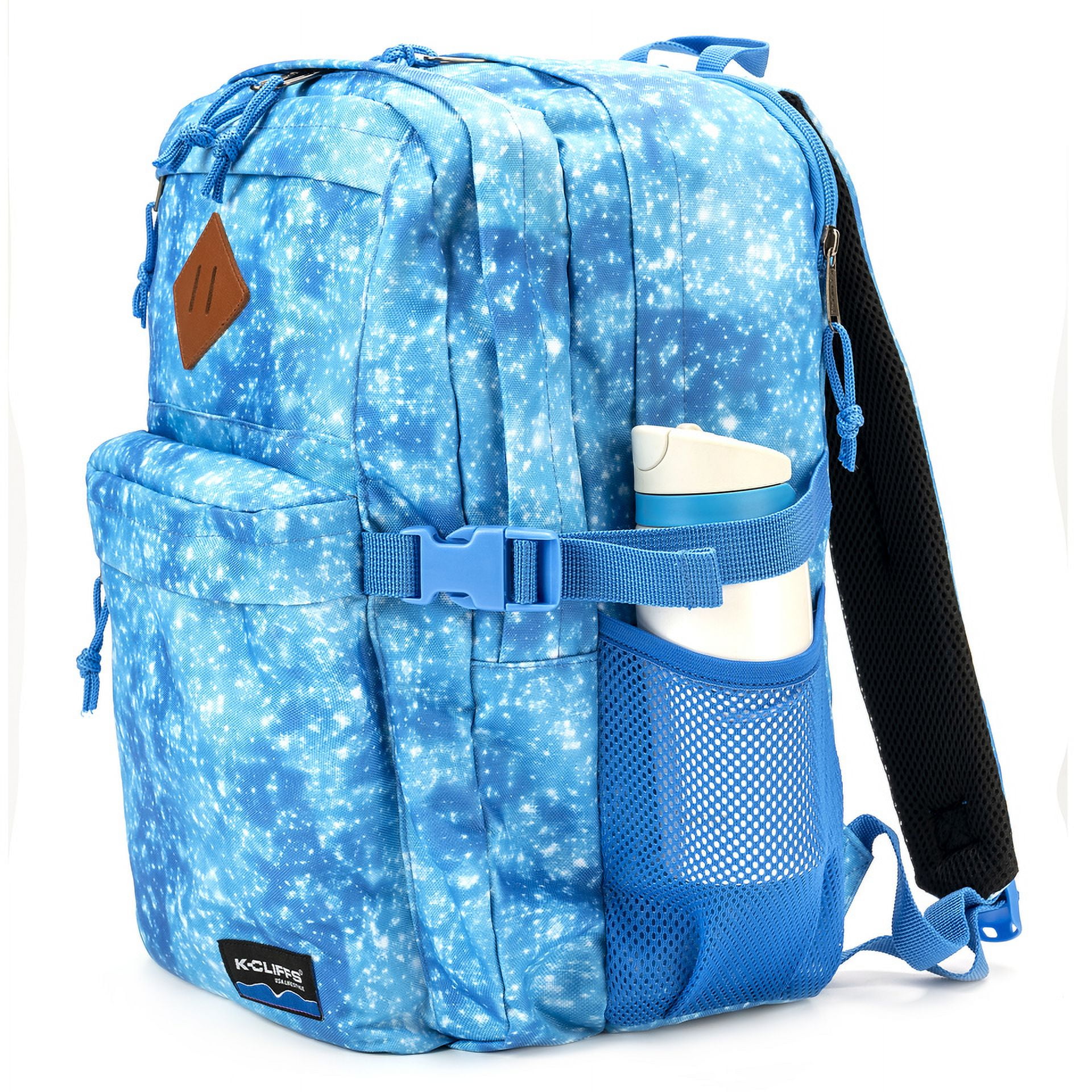 K-Cliffs Case 20pc Multi-Compartment School Backpack w/Laptop Sleeve, Bottle Holder, and Padded Shoulder Straps, Unisex, Ages; 8-Adult,  Royal Sparkle Dust