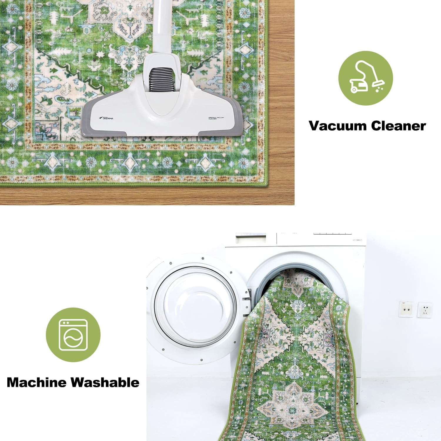 Boho Washable Kitchen Rugs Sets of 3, Non Slip Kitchen Mats for Floor with Rubber Backing, Waterproof & Stain Resistant Thick Carpet Runner Throw Rug for Kitchen, Laundry Room, Hallway, Green