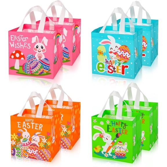 Gift Bags, Easter Non-Woven Grocery Shopping Bags With Handles for Holiday Party(8 Pack)