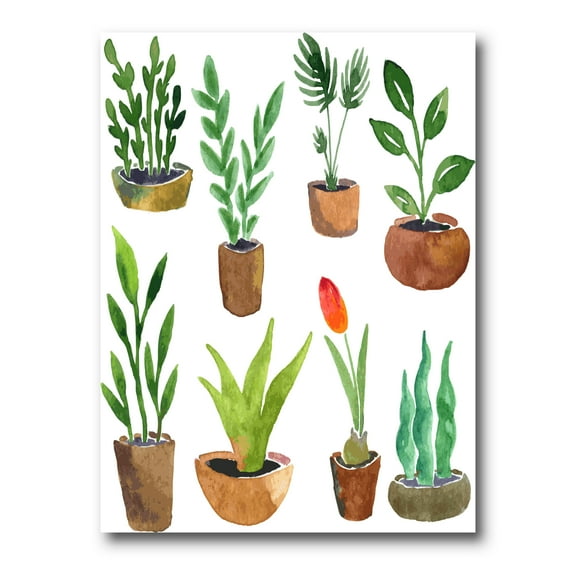 Eight House Plants In Claypots 12 in x 8 in Painting Canvas Art Print, by Designart