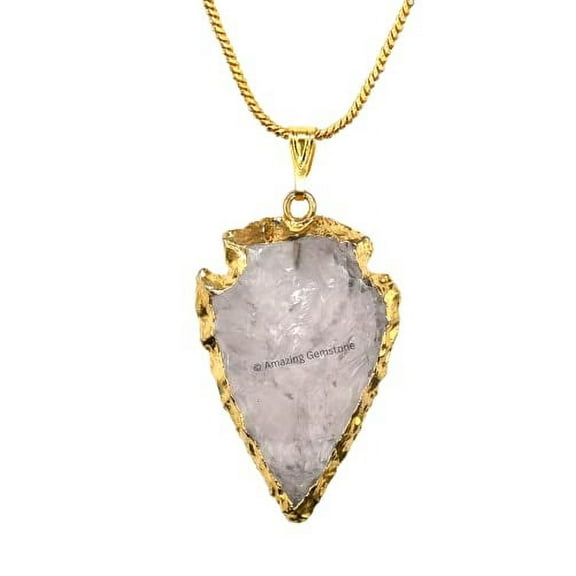 Rose Quartz Arrowhead Necklace for Men Women (Gold Edged)
