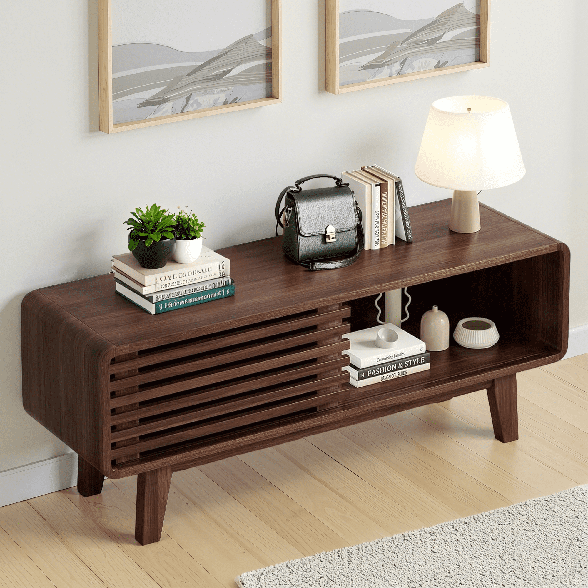MAYEERTY Walnut Mid Century Modern TV Stand, 59" TV Console with Storage for Living Room & Apartments