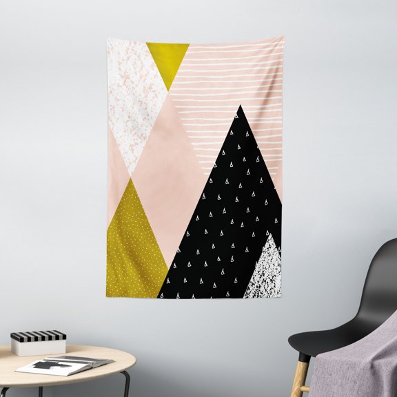 Geometric Tapestry, Abstract Composition Hand Drawn Vintage Texture Dots Lines Triangles Modern Art, Wall Hanging for Bedroom Living Room Dorm Decor, 40W X 60L Inches, Multicolor, by Ambesonne