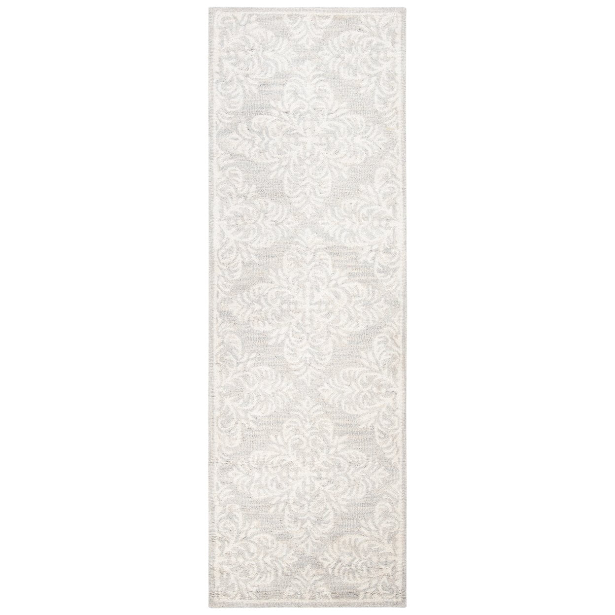 SAFAVIEH Micro-Loop Laidley Geometric Floral Wool Area Rug, Silver/Ivory, 5' x 5' Round