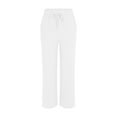 thumbnail image 4 of AILIYIL Elastic Waist Pants For Women Solid Color Loose Straight Pants With Pockets (White,L), 4 of 5