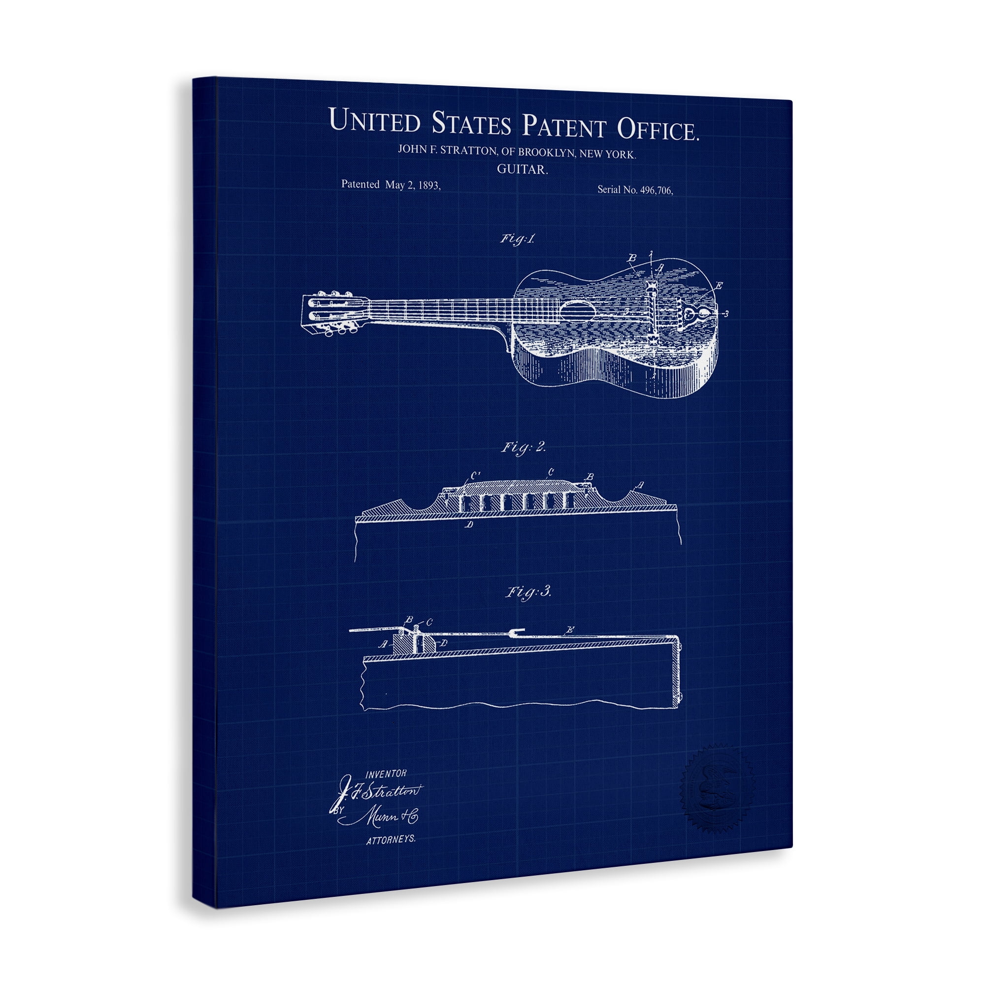 Stupell Industries Acoustic Guitar Blueprint Performing Arts Painting Gallery Wrapped Canvas Art Print Wall Art, 16 x 20