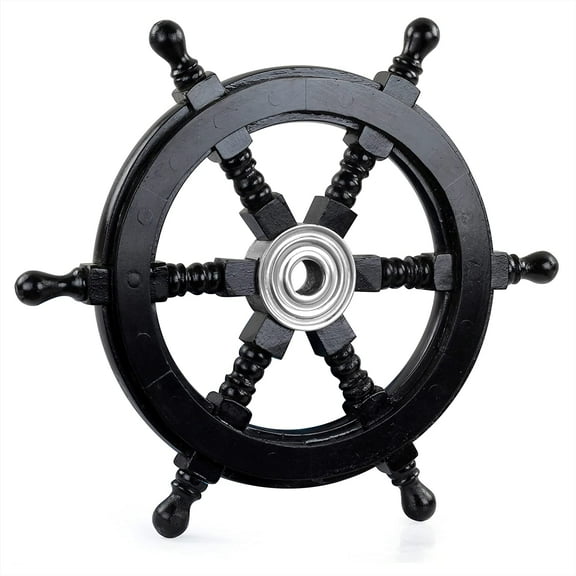 Nagina International Premium Heavy Nautical Ship Wheel With Antique Brass Mirror - Home Decor (30 Inches, Black)