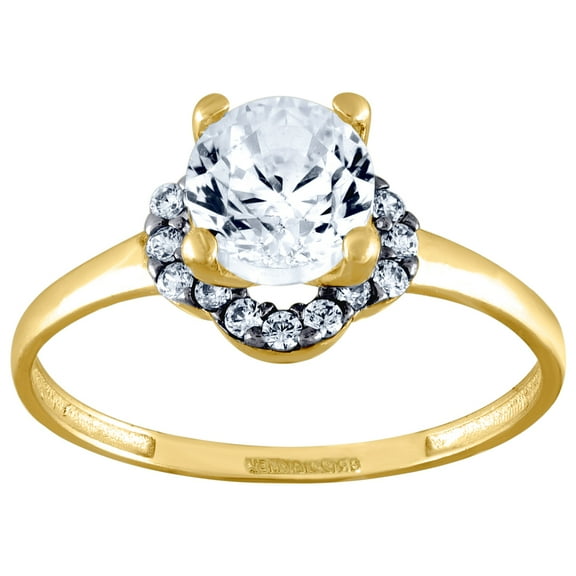 10k Two-tone Gold Womens Round Cubic Zirconia Halo Engagement Ring Engagement Ring for Women